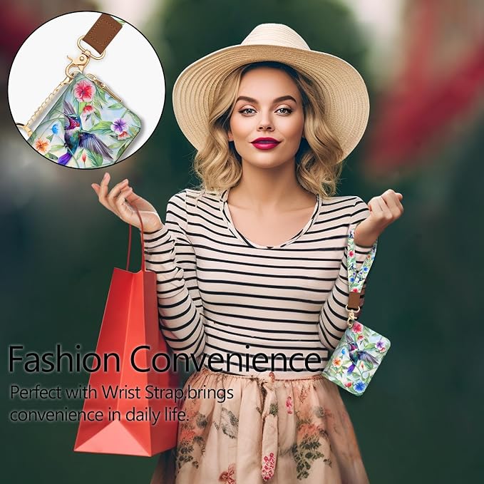 Blusabaca Women Credit Card Holder, Small RFID Wallet with Wristlet Strap | Removable Keychain, Case with Zipper, Vegan PU Leather, Cash Coin Pocket, Business Accordion Purse, Ladies Female Gift