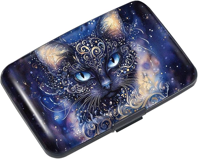 Coco Rossi Credit Card Holder RFID Aluminum Small Mini Wallet Women | Metal Wallet, Business Cards Holder, ID Case, Slim Sleeves, Womens Girls Gift, Carry Proof Wallets for Travel, Cool Cat