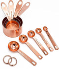 Measuring Cups and Spoons Set of 9, Utensils for Dry and Liquid Ingredients, Copper Kitchen Accessories, Rose Copper Decor for Home, Stackable, Sturdy Stainless Steel (GoldRose)