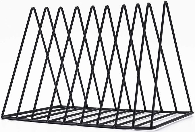 Sooyee 9 Slot Black Magazine Holder, Desktop File Sorter Organizer | Record Holder, Book Album Display Rack, Desktop File Sorter Organizer, Triangle Bookshelf Decor for Home Office
