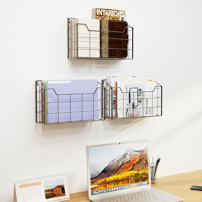 Univivi Wall File Organizer Hanging File Holder Magazine File Holder Desktop File Organizer for Document Paper Mail Home Office 3 Pack