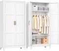 INTERGREAT 71” H Metal Wardrobe Cabinets with 2 Doors, Large Clothing Storage Cabinets with Hanging Rod and Adjustable Shelves, Closet for Home Living/Laundry Room/Department (White)