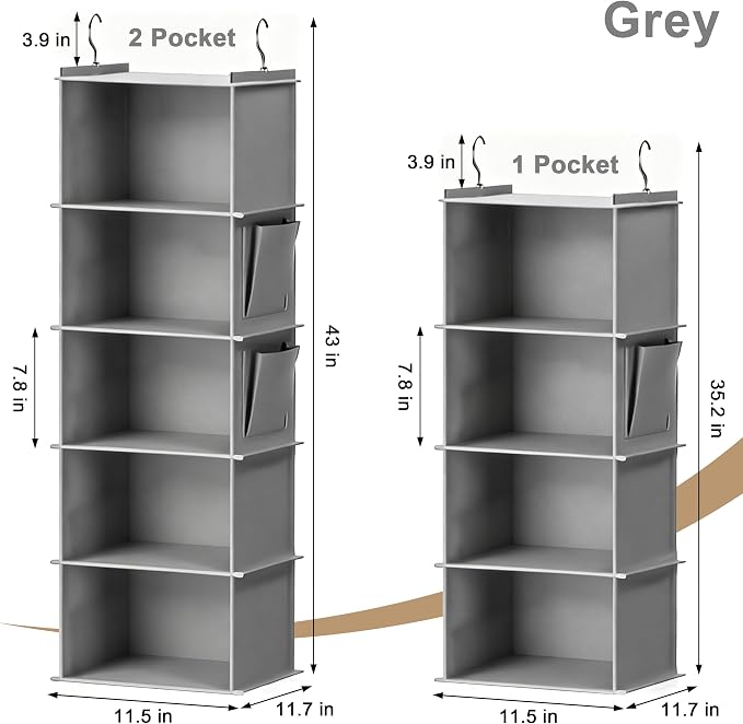 Foldable Hanging Closet Organizer, 4-Shelf Hanging Shelves with Side Pockets, Space Saving Storage for Clothes and Accessories