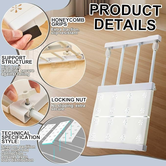 Gerrii 6 Pcs Closet Tension Shelf Rod Expandable Shelf Locker Organizer Adjustable Storage Rack Scalable Layered Divider Separator for Cabinet Wardrobe Kitchen Bathroom (10.83''-17.91'')