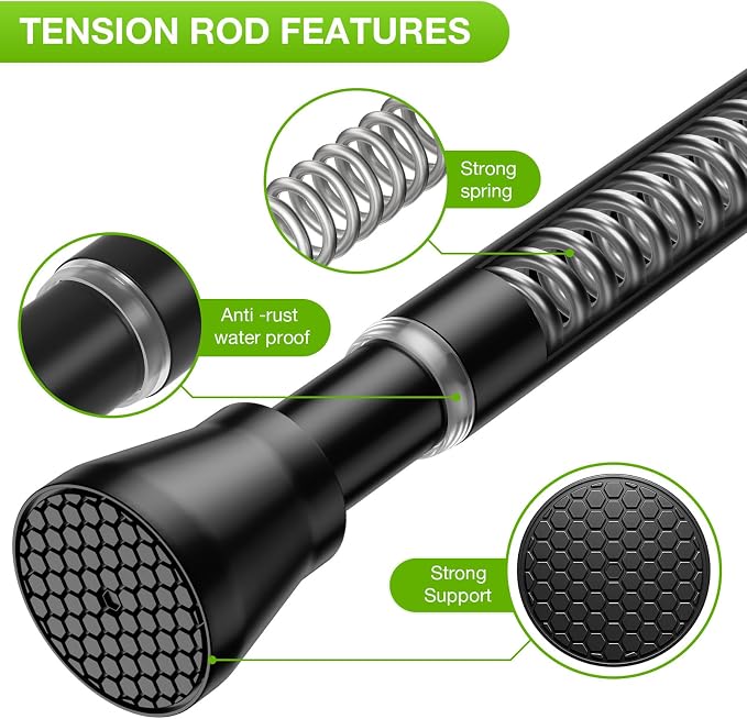 2 Pack Tension Rod 28 to 48 Inch Black Curtain Rods No Drilling Spring Curtain Rods for Windows Adjustable curtain Rod Expandable Tension Rod for Windows,Doorway,Closet,Bedroom