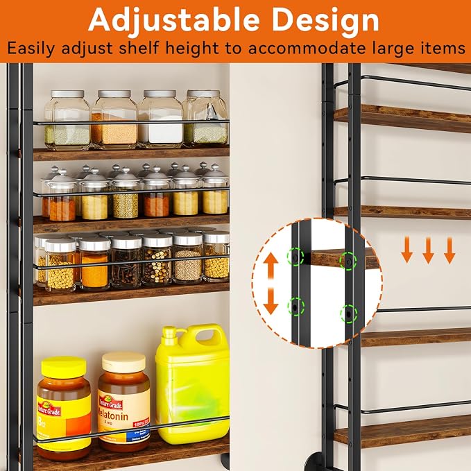 IBUYKE Over the Door Spice Organizer,Door or Wall Mount,Brown TLJ028H | 6 Tier Wall Mounted Spice Rack Adjustable Hanging Storage Shelves Spice Organization for Kitchen cabinet Bathroom Closet