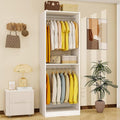 Closet System with 3 Hanging Rods& Shelf , 2FT Small Closet Organizer System Storage Wood with Extra Side Hanging Rod for Walk in Closet, Adjustable Modular Closet Systems Customize, White(2FT)