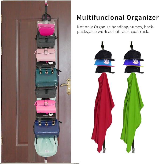 Bag-Organizer-Rack for Door-Hanger Purse-Holder - 20 Hooks for Handbags 2Pcs (Black, 2PCS(Fit Door Thickness 1.3-1.5"))