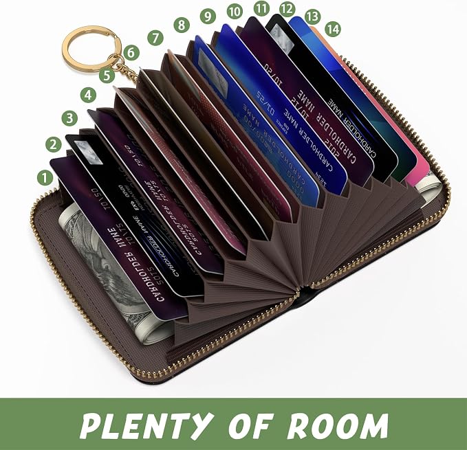 Aiawoxc Credit Card Holder, Small RFID Wallet Slim Leather Card Organizer Case with Zipper and Keychain, Mysterious Cosmic Galaxy