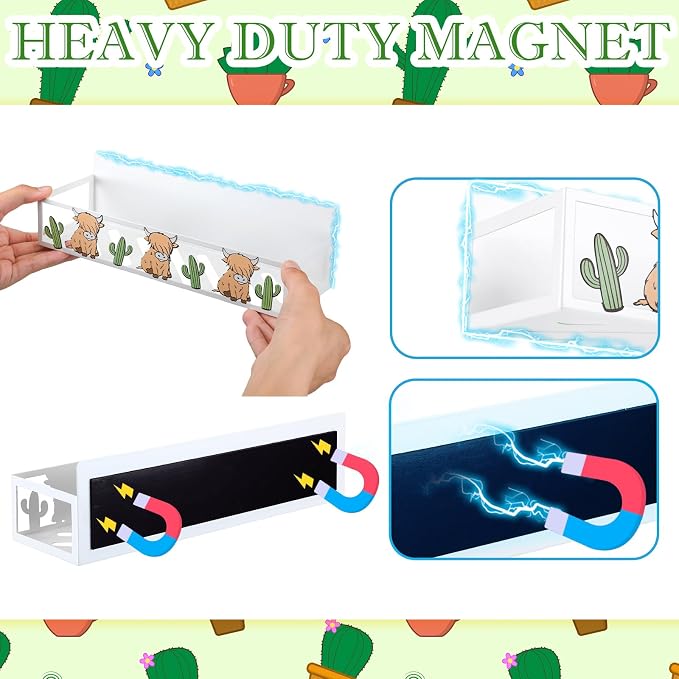 Beeveer 2 Pack Magnetic Spice Rack for Refrigerator Cute Highland Cow Cactus Farmhouse Kitchen Decor Spice Storage Rack Fridge Organizer Multi Purpose Magnet Shelf for Refrigerator Laundry Coffee Bar