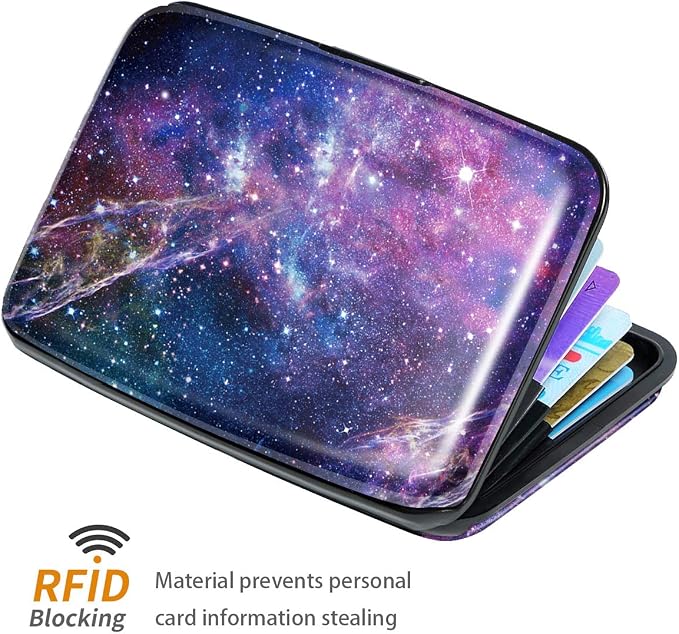 Coco Rossi Credit Card Holder RFID Aluminum Small Mini Wallet Women | Metal Wallet, Business Cards Holder, ID Case, Slim Sleeves, Womens Girls Gift, Carry Proof Wallets for Travel, Nebula