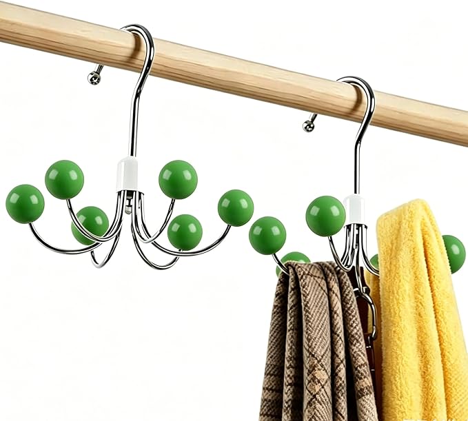 2-Pack 360° Swivel Hoodie Hangers with 6 Cedar Balls, Closet Organizer for Bra, Scarves, Belts, Purse & Accessories Storage-Green