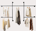 Homeyeeng Industrial Pipe Clothes Rack Wall Mounted Clothing Rack,Heavy Duty Iron Pipe Garment Rods,Detachable Multi-Purpose Clothing Hanging Rod/Garment Bar, Black