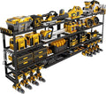 XLarge 64''W Power Tool Organizer Wall Mount | Modular&Corner-Fit 820lbs Garage Storage Rack with 8 Cordless Drill Holder | 4-Tier Heavy Duty Utility Shelf for Battery Workshop Organization