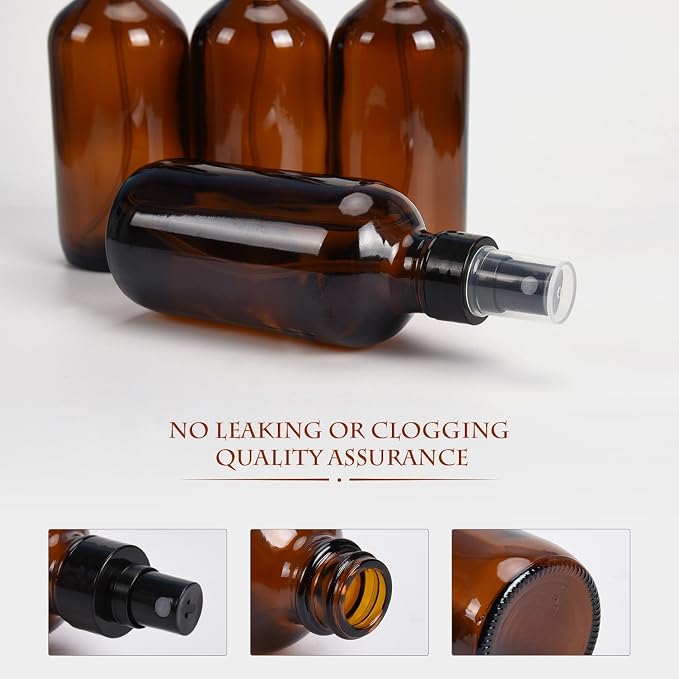 ULG Amber Glass Spray Bottles 4oz Brown 16 Piece | Fine Mist Sprayers, Empty Spray Atomizer, Waterproof DIY Labels Included