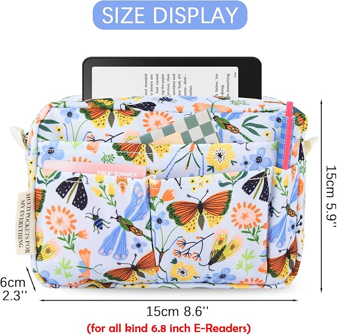 Portfolio Organizer with Multiple Pockets, Waterproof Travel Zippered Toiletry Bag, Portable Storage Pencil Pouch for Notebooks, Stationeries, Make-up, Journal Office Art Supplies.Blue Butterfly