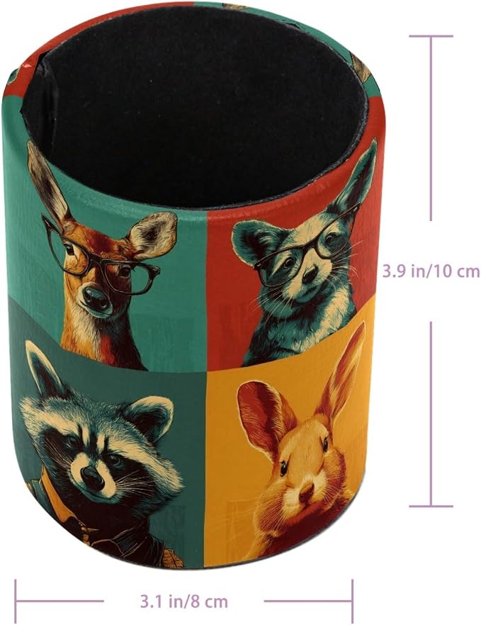 Vintage Animals Pen Holder Pencil Organizer for Desk, 3.1” x 3.1” x 3.9” Pencil Cup Office Supplies, Large Capacity Cute Pen and Makeup Brush Holder for Home, School, Desktop