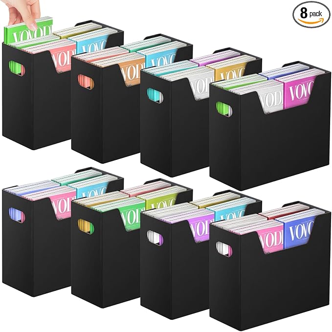 AOBOPLE Magazine Holder with 2 Compartments,8 Pack Cardboard Magazine File Holder Box for Desktop and Home Office,Magazine Rack with Handle for Magazines,Letters, Books, Newspapers