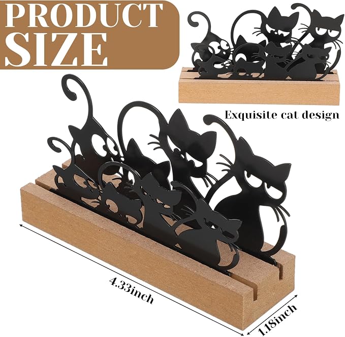 CroBlissful 2 Pcs Cat Business Card Holders for Desk, Wood & Metal Black Funny Business Card Display Cats Silhouette Stand for Home Office