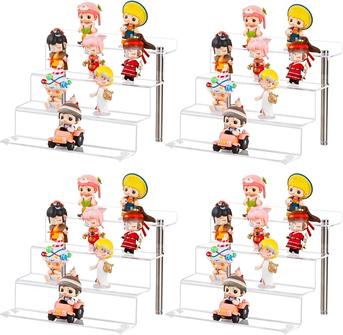 9 x 6 in Acrylic Display Risers Shelf for Pops Figures, 4 Tier Perfume Organizer Stand, Dessert Shelves for Party, Clear Display stand for Decoration and Organizer