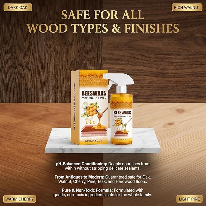 Besewax Wood Polish Spray, Natural Essential Oil Wax Cleaner for Furniture, Floors, Cabinets & Tables, Restores Shine, Reduce Scratches, Protects & Conditions Wood Surfaces, 8 fl oz