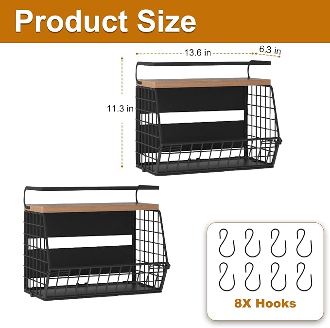 Fruit Basket 2 IN 1 Magnetic & Hanging Wall Produce Basket with Spice Rack for Potato and Onion Storage for Pantry,Kitchen Countertop and Fridge Organizer 2 PCS