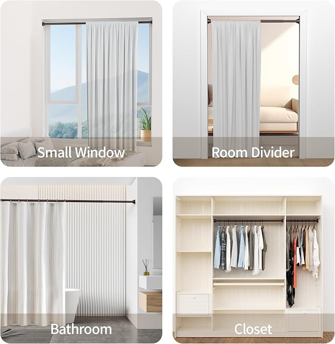 Mcrbeay Shower Curtain Rod, 1" Diameter Heavy Duty Tension Shower Rod, Non Slip Adjustable 28-74 inch No Drill Shower Curtain Rods Spring Tension For Bathroom, Shower Stall, No Rust, Bronze
