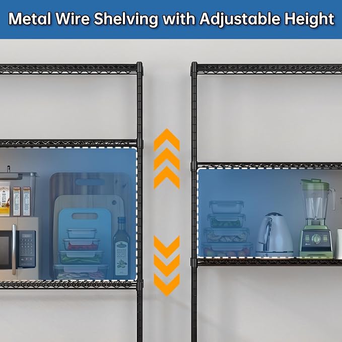 5 Tier Wire Metal Shelving: Adjustable Pantry Storage Shelves, NSF Bakers Rack Heavy Duty Garage Shelving Unit, Utility Shelf Organizer for Closet, Kitchen, 72" H x 36" W x 14" D, 4 PCS