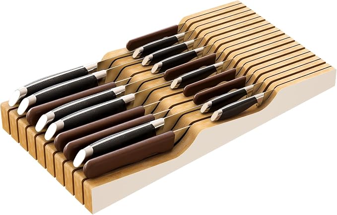Knife Drawer Organizer (White, 19 Knives Organizer)