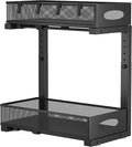 1 Pack Under Sink Organizer and Storage, 2 Tier Pull Out Sliding Cabinet Shelf, 5-Level Height Adjustable Thickened Carbon Steel Storage Rack for Kitchen Bathroom Cabinet, Black