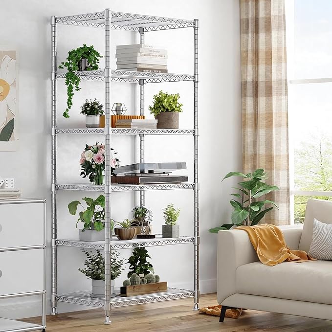 Xcity Storage Shelves, 6 Tier Heavy Duty Metal Shelving Unit, 2400 LBS Adjustable Steel Wire Shelf for Commercial, Pantry, Kitchen, Garage, 14" D x 30" W x 70" H, Chrome