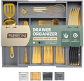 Sben Expandable Drawer Organizer for Utensils Holder, Adjustable Cutlery Tray, 6-8 Slots, Premium Wood Drawer Dividers Organizer for Silverware, Flatware, Knives for Kitchen (Gray)