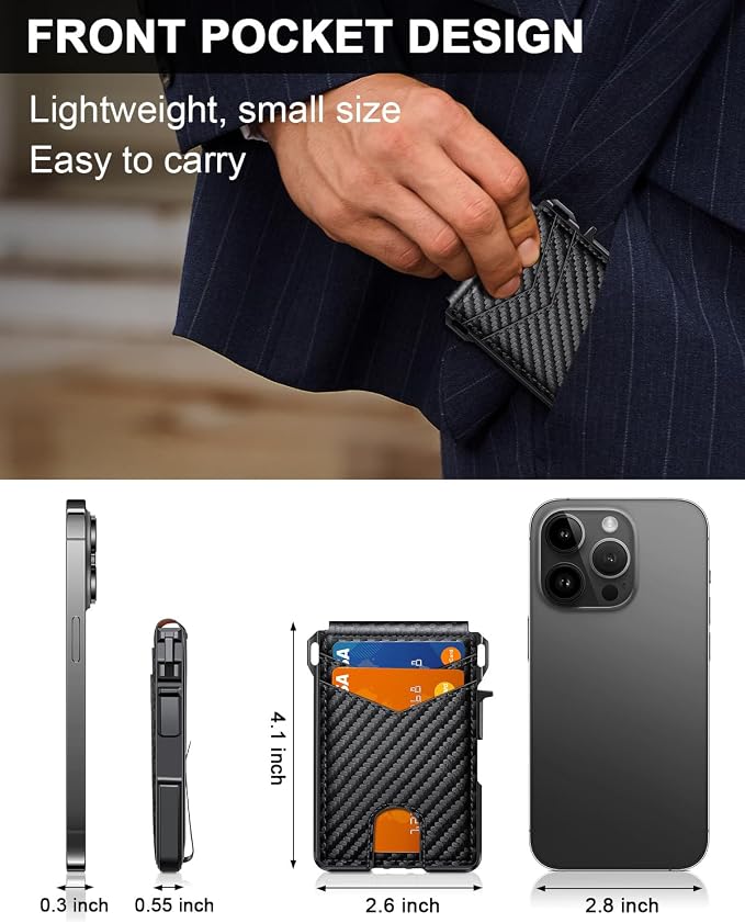 ZALVEX Wallet for Men, Mens Minimalist Wallet 9-13 Cards, Slim Compact Wallet with Money Clip & ID Window, RFID Blocking Smart Pop Up Card Wallet, Metal Aluminum Credit Card Holder Bifold Wallet | Money Clip & ID Window, Compact Smart Pop Up Card Walle...
