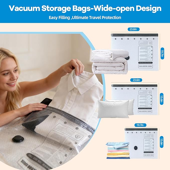 12 Pack Vacuum Storage Bags For Travel With Rechargeable Pump Compression Bags for Clothes & Blankets, Luggage Space Saver for Seasonal Storage & Long Haul Travel