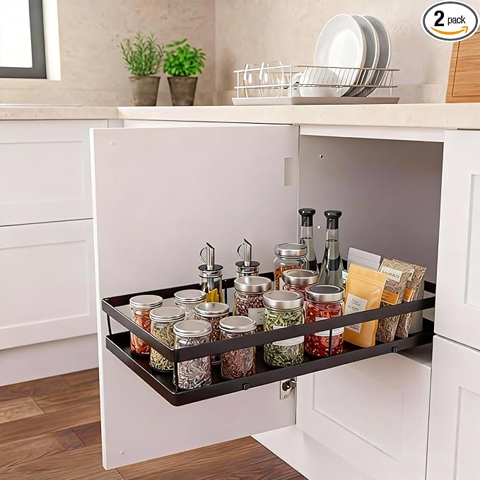 Under Sink Organizer, Dual-Rail Ball-Bearing, Under Kitchen Sink Organizer, 6-Level Adjustable, Under Cabinet Organizer, No-Drill Adhesive/Suction, Under Sink Storage