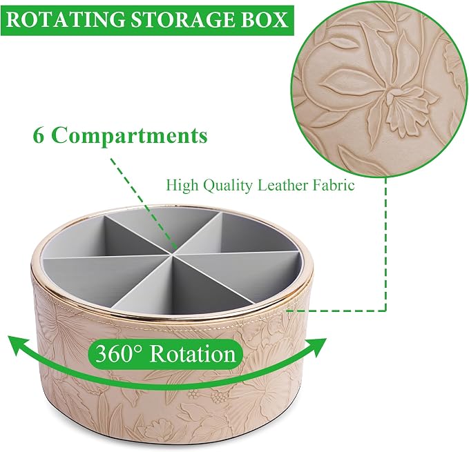 Remote Control Holder, 360°Spinning PU Leather Desk TV Remote Caddy,Desk Storage Box Room Accessories for Controller, Media,Mail,Calculator, Mobile Phone,Pencil(1B-Golden Apricot)