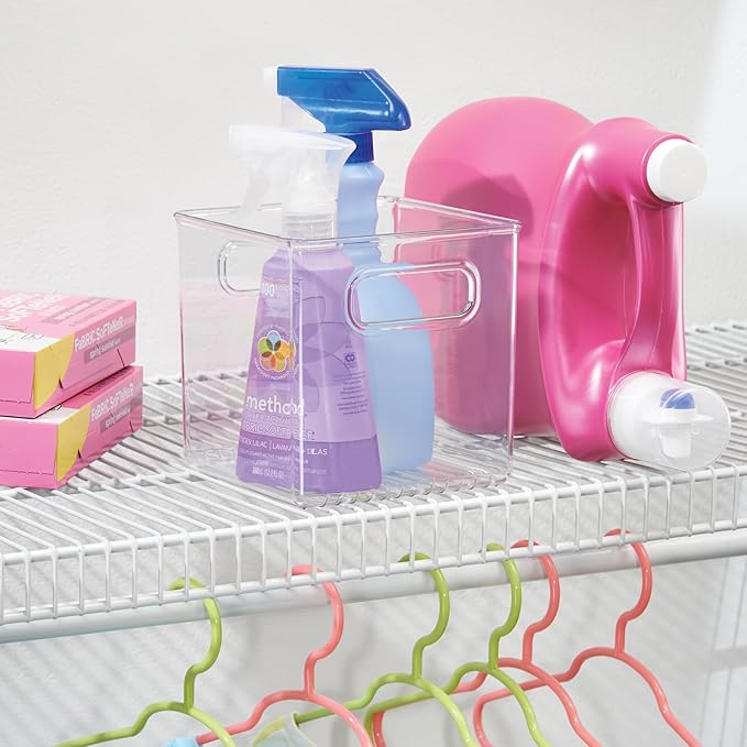 iDesign Storage Bin with Handles, Cube Organizer, Set of 4, Clear | For Pantry, Made in USA