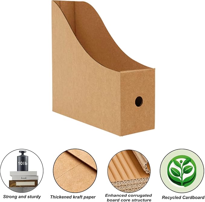 Limitliho 6 Pack Brown Cardboard Magazine Holder for Desk, Book Bins for Classroom Library,Office,Home, 10.6" H x 10.2" L x 3.5" W in Magazine File Holder