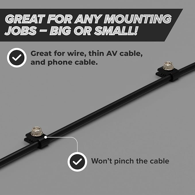 THE CIMPLE CO Mini Screw-in Cable Clips and Fasteners - Indoor/Outdoor Single Screw Clips - 3mm Wire Clamps for Fiber Optic Cables and Thermostat, Ground Wires - 3 mm (1/10 Inch), Black, 50 PCS