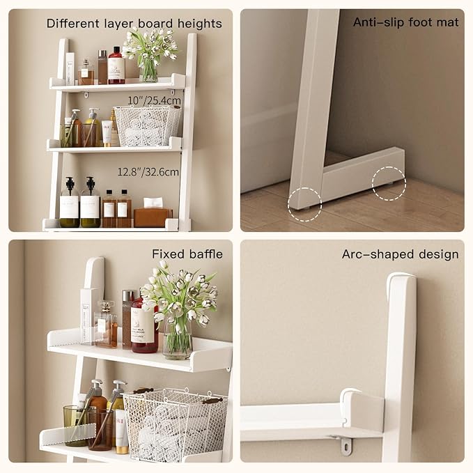 Solid Bamboo Toilet Shelf,3 Tier Bathroom Shelf with Anti-Slip Base | Solid bamboo over the toilet storage – naturally moisture-resistant for bathrooms, built for long-lasting durability