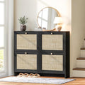 Nicetree Shoe Cabinet Storage for Entryway, 4-Flip Drawer Narrow Shoe Rack, Organic Modern Rattan Shoe Organizer, Shoe Organizer Fits Men's Size 13.5, Midnight Charcoal