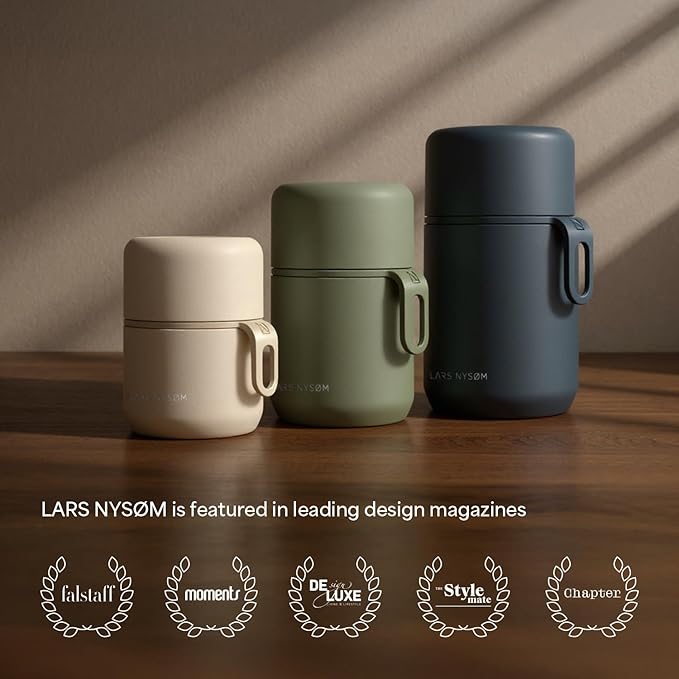 LARS NYSØM Stainless Steel Vacuum Insulated Food Jar - Leakproof Lunch Pot & Lunch Jar for Hot and Cold Food, Wide Mouth, Portable Soup Container for Work & Travel (Stainless Steel, 24oz)