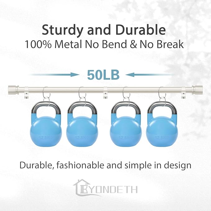 Byondeth Curtain Rods for Windows 16 to 48 or 60 Inches Max Adjustable Length 1 Inch Diameter Window Curtain Rod with Aluminium End Cap, Brushed Nickel