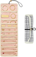 Jewelry Roll Travel Organizer, 20 Zippered Compartments with Double Lock, Tangle-Free Compact Roll Bag for Necklaces, Bracelets, Earrings, Rings (Black, White)