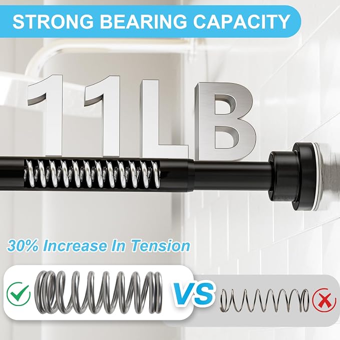 Tension Curtain Rod 30 To 63 Inch Black Tension Rods Adjustable Spring Loaded Curtain Rods 7/8" Curtains Rods No Drilling Tension Rods For Windows Bedroom Closet Doorway Door