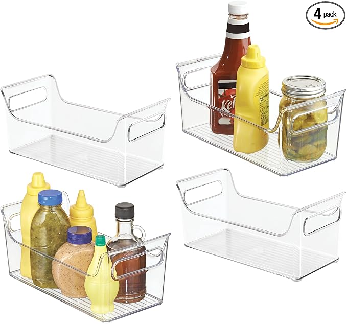 iDesign Plastic Condiment Organizer with Handles, Set of 4, Clear | For Fridge, Made in USA