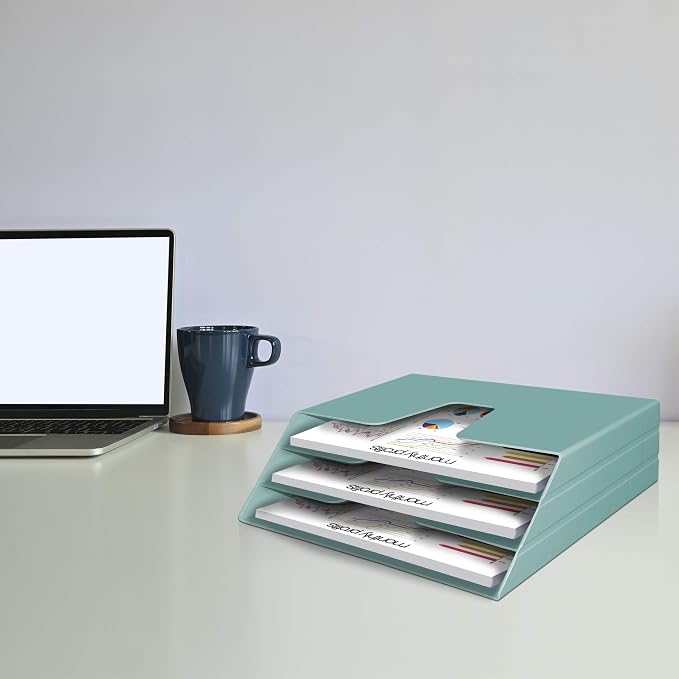 Acrimet Horizontal Triple File Folder Holder Organizer, Open Top Desktop Document Sorter for Letter Size Papers & Folders, Plastic (Solid Green) | 3 compartments to separate and organize documents, folders and papers