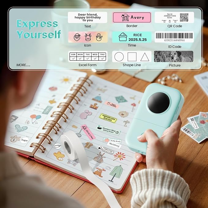 Phomemo Label Maker Machine with Tapes - White/Clear/Gold Labels, D30 Portable Handheld Bluetooth Mini Label Makers, Multiple Templates Fonts Icon, Thermal Small Label Printer Rechargeable for Home