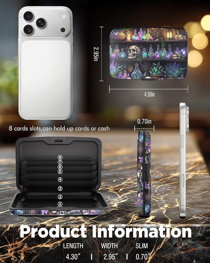 Maicican RFID Blocking Aluminum Credit Card Holder | Slim Metal Wallet for Women & Men, Business Card Case for Travel, Fits Front Pocket, Card holder wallet - Skeleton bookshelf