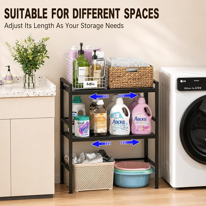 Expandable Metal Storage Shelves, 300 LBS Heavy Duty Metal Shelving Unit Rack For Pots And Pans Appliances Heavy Items, Adjustable 2 Tier Storage Shelf Rack Organizer For Kitchen Pantry Garage Laundry